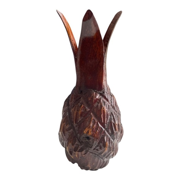 Vtg. Hand carved Wood Pineapple Appetizer and candle Holder 11.50" Tall - Picture 2 of 10